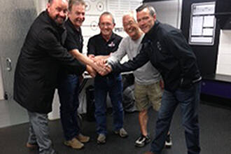 A former co-owner of the Salmon Arm Silverbacks, Dale Unruh (left - pictured with Tom Marsh, Gord Mackintosh, Roy Sakaki, and former Silverbacks GM/coowner Troy Mick), is the president of Forge Sports Group Inc., which now owns the local BCHL franchise. (File photo)